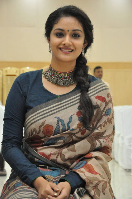 Actress Keerthy Suresh Photos In Transparent Blue Saree 14